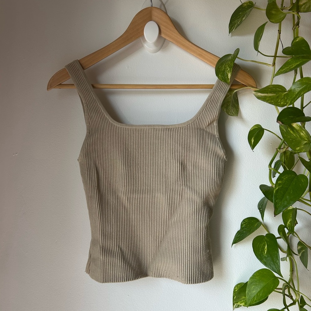 Aritzia Beige Ribbed Knit Tank Top